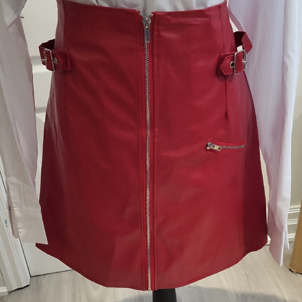 Boohoo Red A-Line Skirt with Zipper Detail